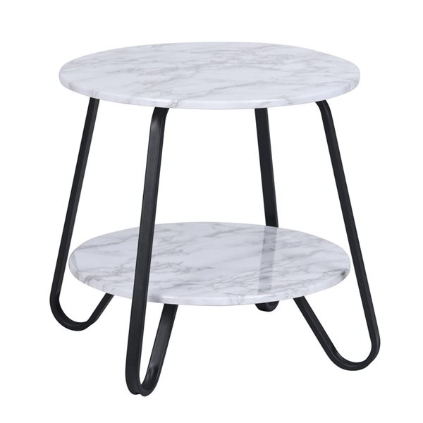 HomeRoots 18-in Black and Marble White Manufactured Wood and Steel Round End Table