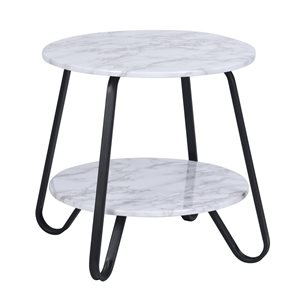 HomeRoots 18-in Black and Marble White Manufactured Wood and Steel Round End Table