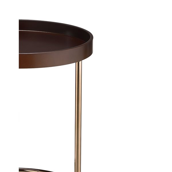 HomeRoots 22-in Copper and Dark Brown Solid Wood and Metal Round End Table