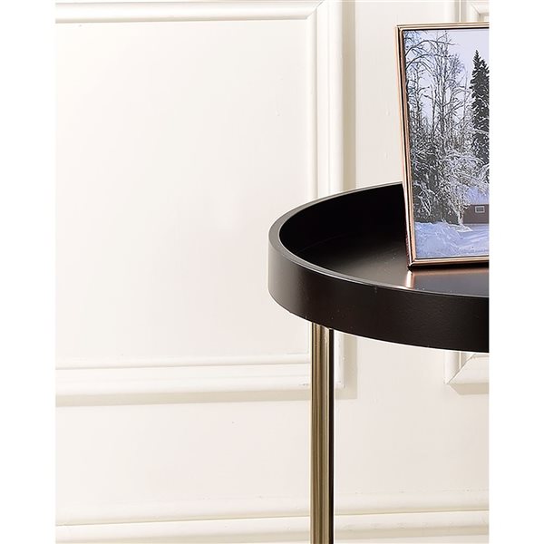 HomeRoots 22-in Copper and Dark Brown Solid Wood and Metal Round End Table