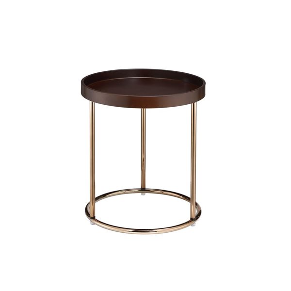 HomeRoots 22-in Copper and Dark Brown Solid Wood and Metal Round End Table