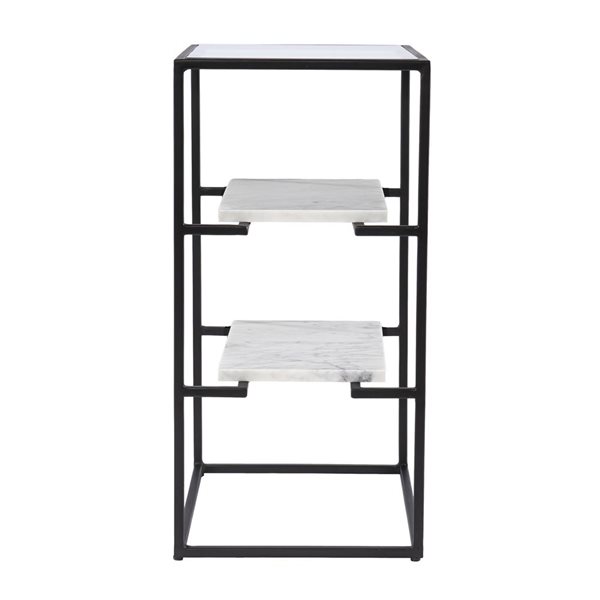 HomeRoots 24-in Black Glass and Marble Rectangular End Table with Two Shelves