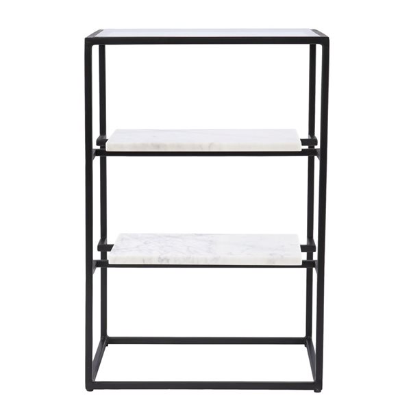 HomeRoots 24-in Black Glass and Marble Rectangular End Table with Two Shelves