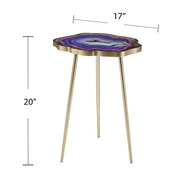 HomeRoots 24-in Gold and Shades Of Violet Faux Agate End Table