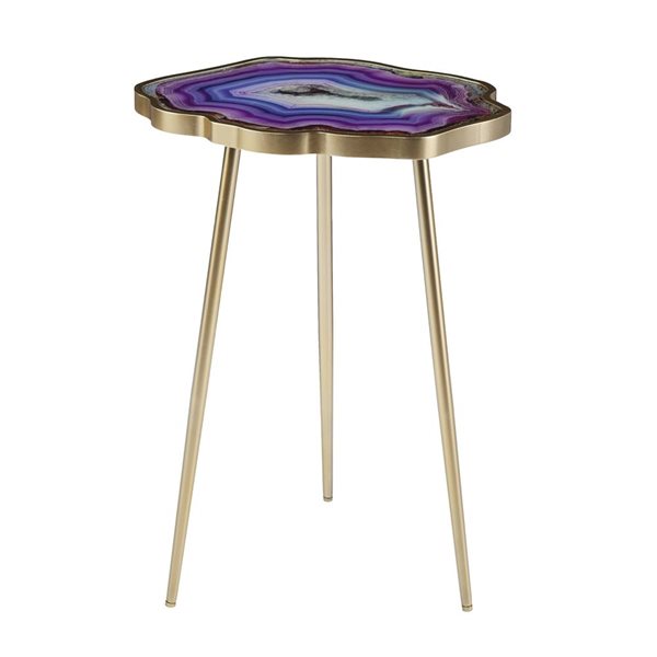 HomeRoots 24-in Gold and Shades Of Violet Faux Agate End Table