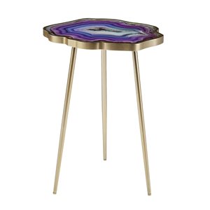 HomeRoots 24-in Gold and Shades Of Violet Faux Agate End Table