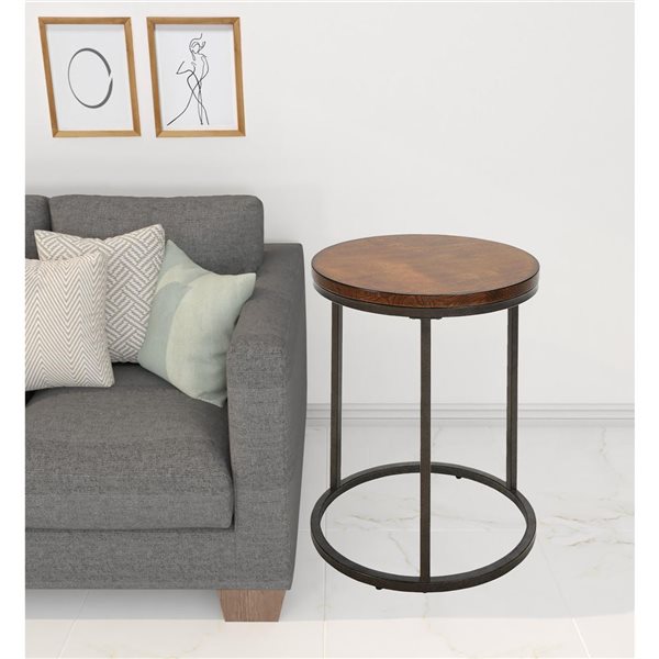 HomeRoots 24-in Black and Brown Wood Rectangular End Table