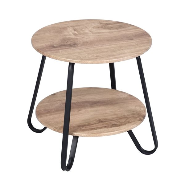 HomeRoots 18-in Black and Oak Manufactured Wood and Steel Round End Table