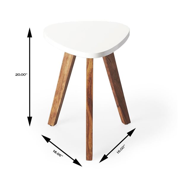 HomeRoots 20-in White and Natural Wood Triangle End Table