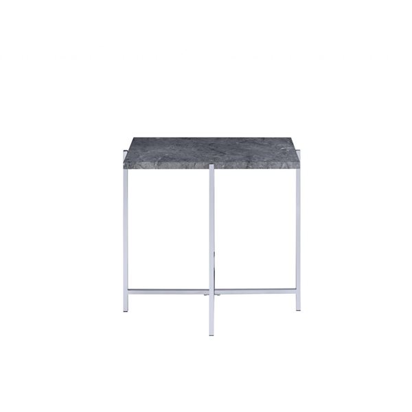 HomeRoots 24-in Chrome and Faux Marble Wood and Metal Rectangular End Table