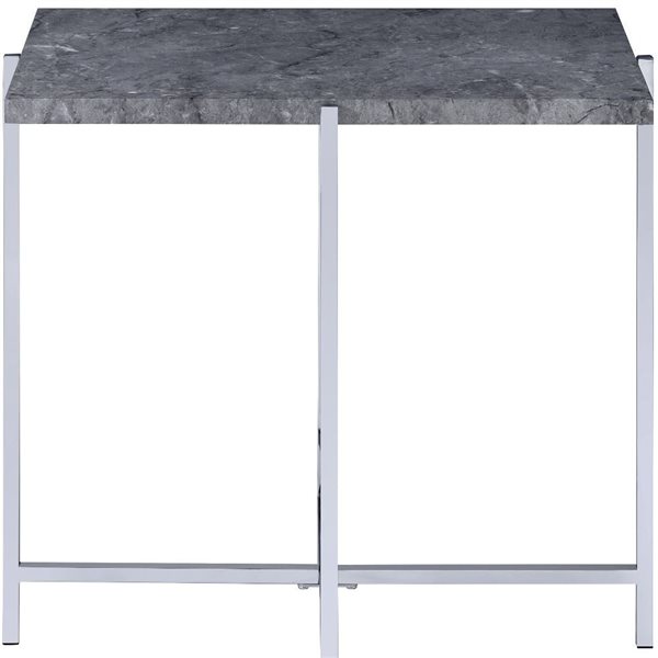 HomeRoots 24-in Chrome and Faux Marble Wood and Metal Rectangular End Table