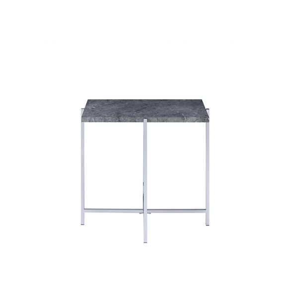 HomeRoots 24-in Chrome and Faux Marble Wood and Metal Rectangular End Table