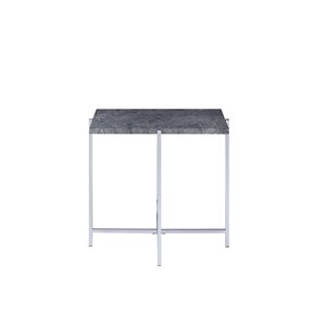 HomeRoots 24-in Chrome and Faux Marble Wood and Metal Rectangular End Table