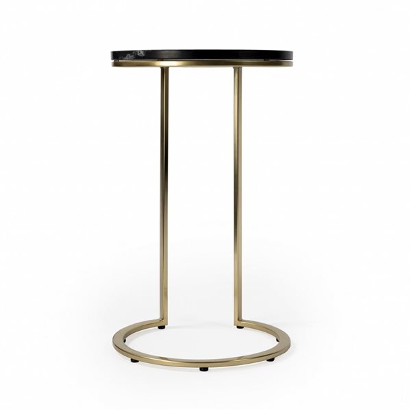 HomeRoots 28-in Black Marble Round End Table