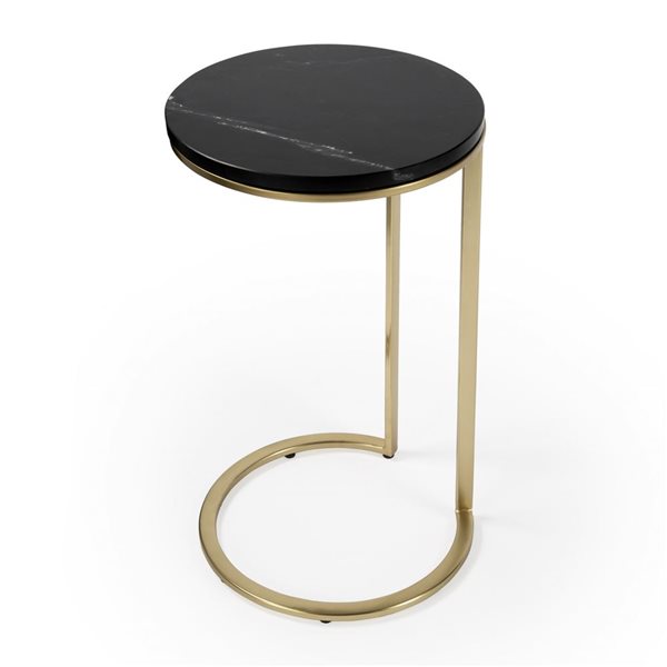 HomeRoots 28-in Black Marble Round End Table