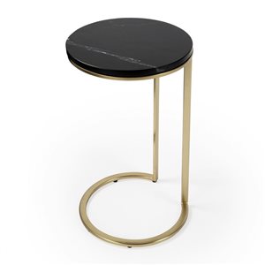 HomeRoots 28-in Black Marble Round End Table