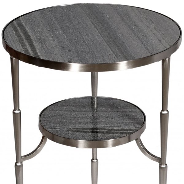 HomeRoots 22-in Nickel Marble and Iron Round End Table