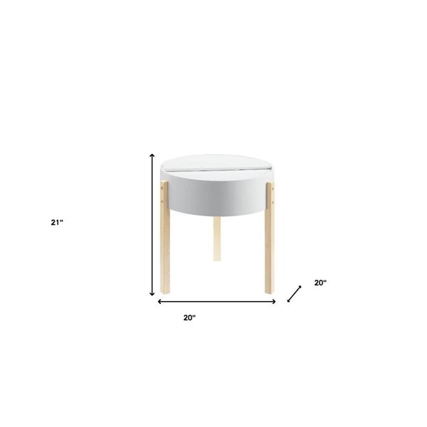 HomeRoots 21-in Natural Brown and White Wood and Solid Wood Round End Table