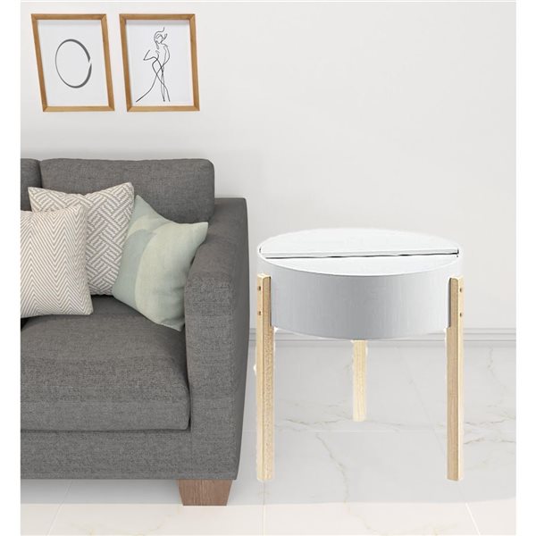 HomeRoots 21-in Natural Brown and White Wood and Solid Wood Round End Table