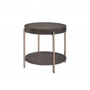 HomeRoots 23-in Champagne Metal and Dark Oak Wood Round Two Tier End Table