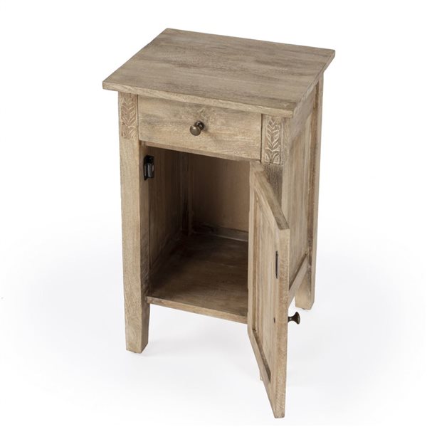 HomeRoots 24-in Natural Brown Solid Wood End Table with Cabinet and Drawer