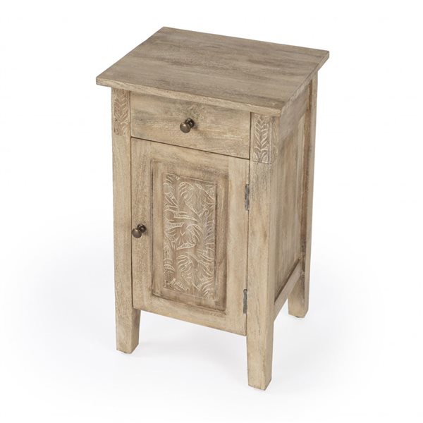 HomeRoots 24-in Natural Brown Solid Wood End Table with Cabinet and Drawer