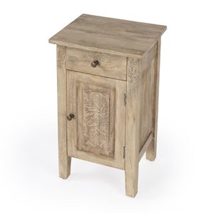 HomeRoots 24-in Natural Brown Solid Wood End Table with Cabinet and Drawer