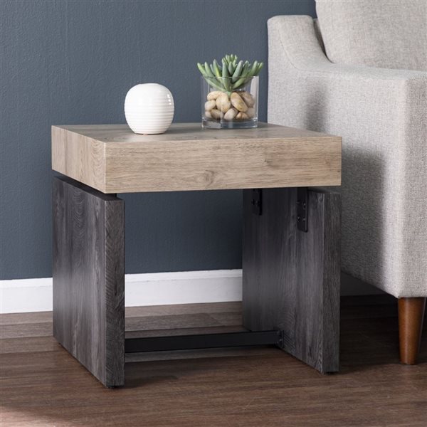 HomeRoots 20-in Natural Wood Manufactured Wood and Iron Square End Table