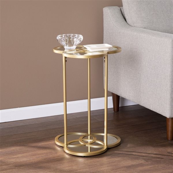 HomeRoots 22-in Gold Mirrored Glass Three Circle End Table