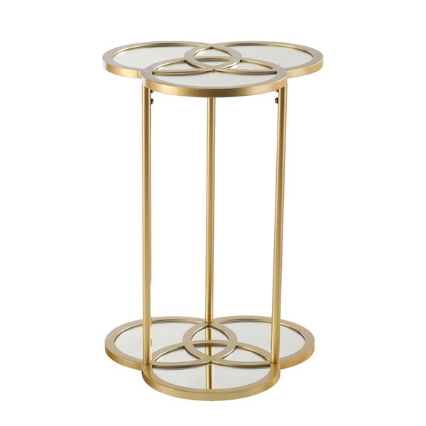 HomeRoots 22-in Gold Mirrored Glass Three Circle End Table