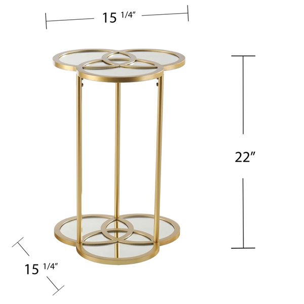 HomeRoots 22-in Gold Mirrored Glass Three Circle End Table