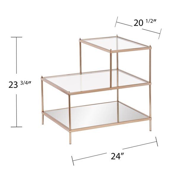 HomeRoots 24-in Gold and Clear Glass Tiered Rectangular End Table