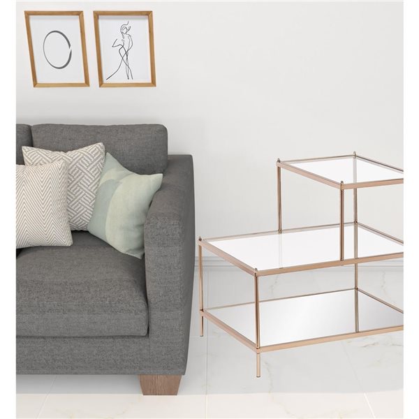 HomeRoots 24-in Gold and Clear Glass Tiered Rectangular End Table