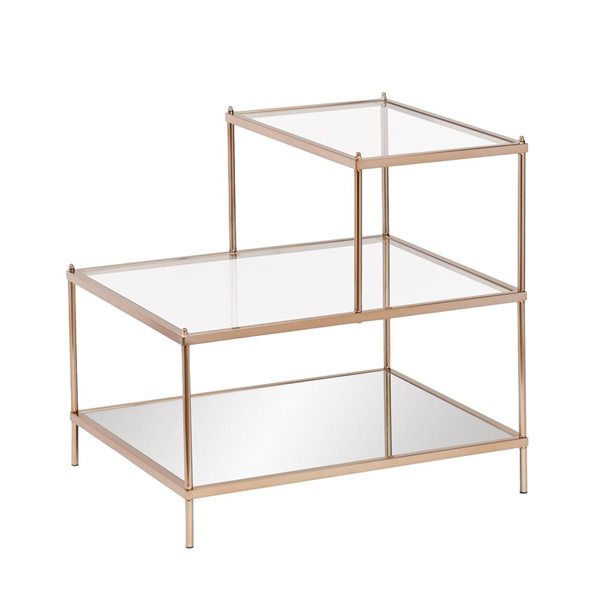 HomeRoots 24-in Gold and Clear Glass Tiered Rectangular End Table