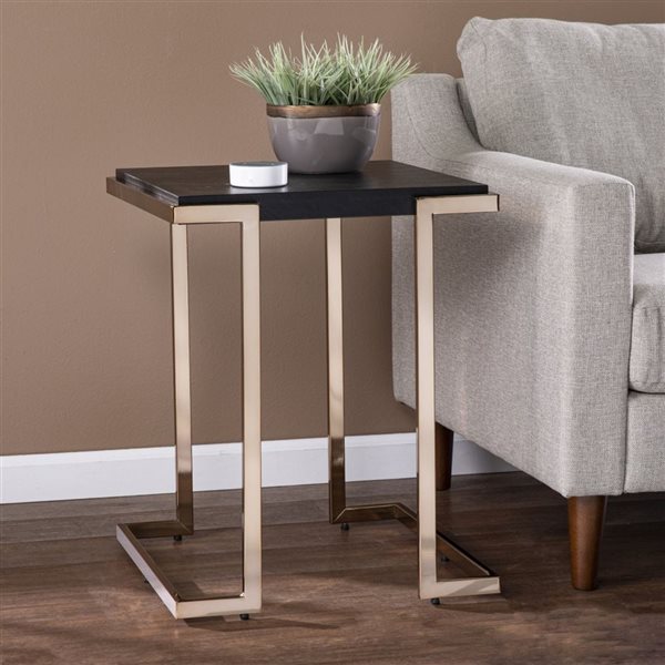 HomeRoots 24-in Black Geometric Metal Square End Table