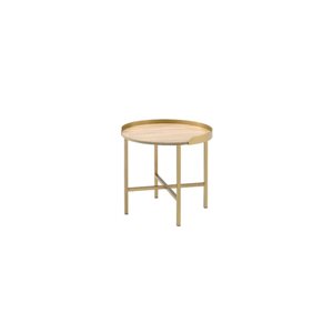 HomeRoots 22-in Gold and Oak Manufactured Wood and Metal Round End Table