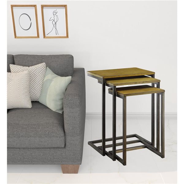 HomeRoots 24-in Black and Brown Solid Wood Rectangular End Table