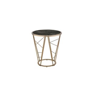 HomeRoots 24-in Champagne and Black Faux Marble Glass and Metal Round End Table