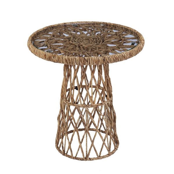 HomeRoots 25-in Brown and Natural Rattan Round End Table