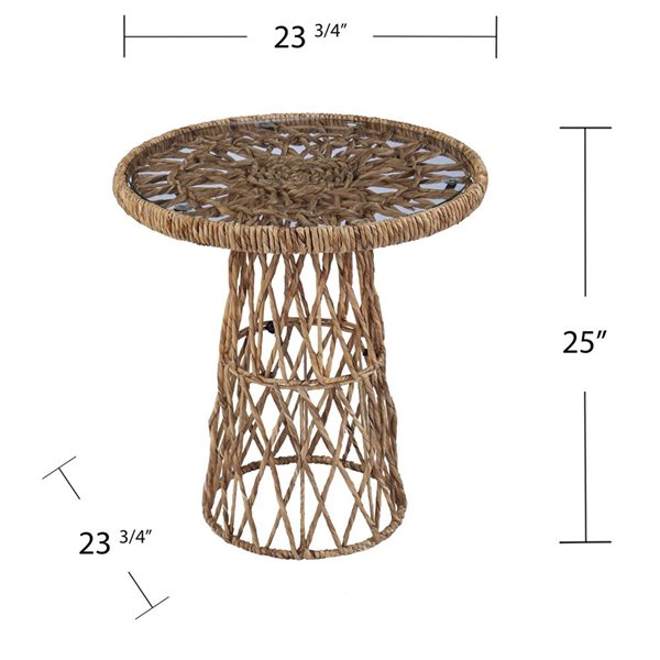 HomeRoots 25-in Brown and Natural Rattan Round End Table