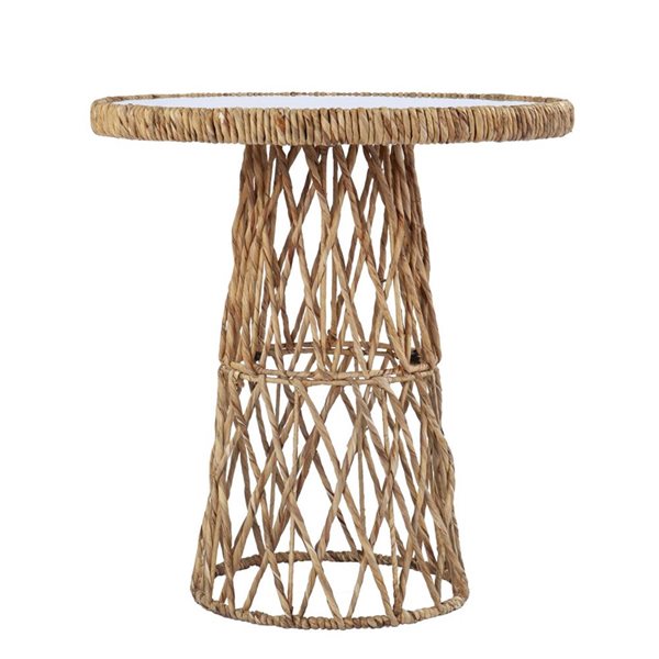 HomeRoots 25-in Brown and Natural Rattan Round End Table