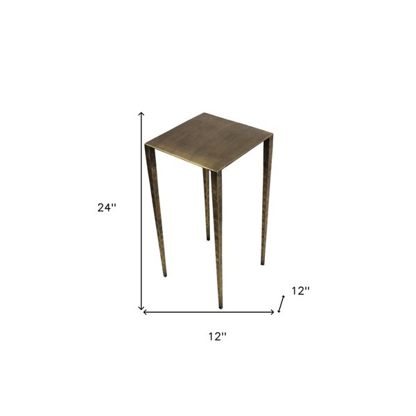 HomeRoots 24-in Brass Iron Square End Table