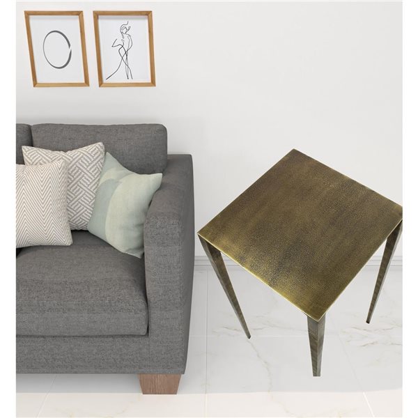 HomeRoots 24-in Brass Iron Square End Table