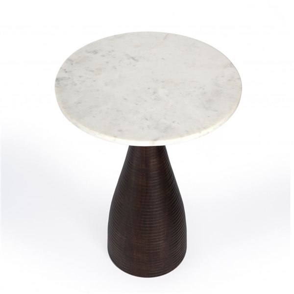 HomeRoots 22-in Brown Marble Round End Table