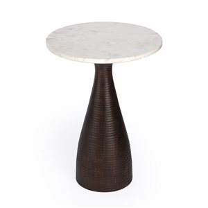 HomeRoots 22-in Brown Marble Round End Table