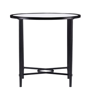 HomeRoots 25-in Black Glass and Iron Oval End Table