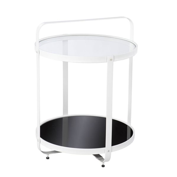 HomeRoots 27-in White Glass and Iron Round End Table with Shelf