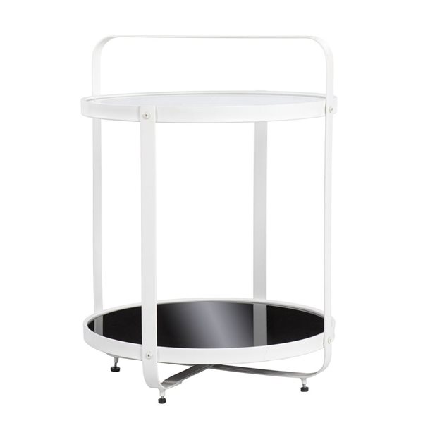 HomeRoots 27-in White Glass and Iron Round End Table with Shelf