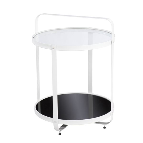 HomeRoots 27-in White Glass and Iron Round End Table with Shelf