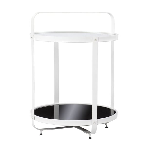 HomeRoots 27-in White Glass and Iron Round End Table with Shelf
